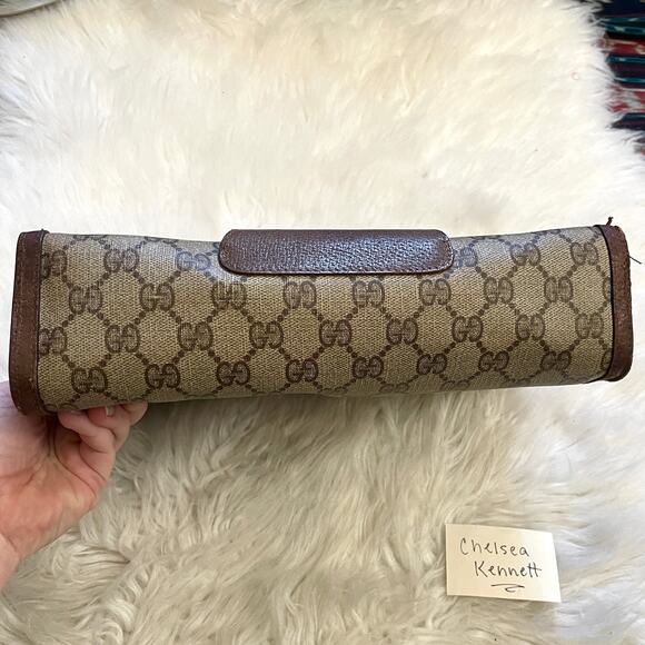 Gucci Vintage Clutch Brown Web Bag Logo Monogram Interlocking GG Stripe - Picture 11 of 16